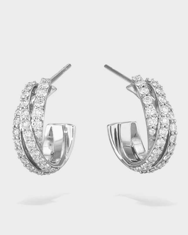 14K Triple Crossover Diamond Hoop Earrings, 15mm